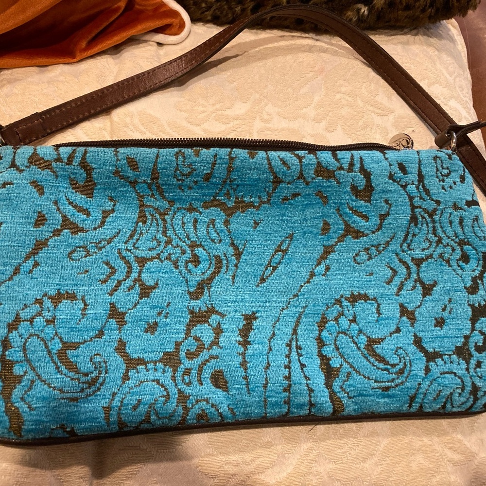 Elegant Turquoise and Brown Paisley Shoulder Bag - Picture 2 of 3